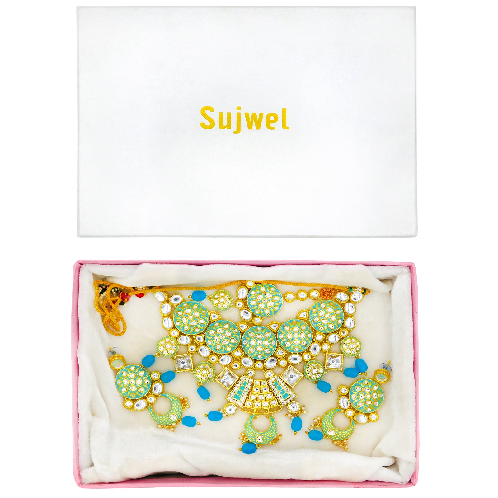 Sujwel Kundan and Meenakari Necklace Set (08-0311) - Sujwel