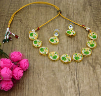 Thumbnail for Sujwel Painting with Floral Design Chokar Necklace Set (08-0431) - Sujwel