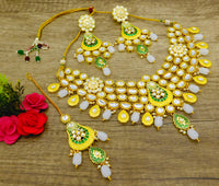 Thumbnail for Sujwel Kundan and Meenakari Necklace Set (08-0277) - Sujwel