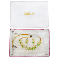 Thumbnail for Sujwel Painting with Floral Design Chokar Necklace Set (08-0433) - Sujwel