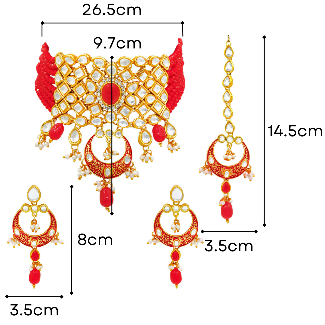 Sujwel Gold Plated Kundan Choker Necklace Set For Women (08-0261) - Sujwel