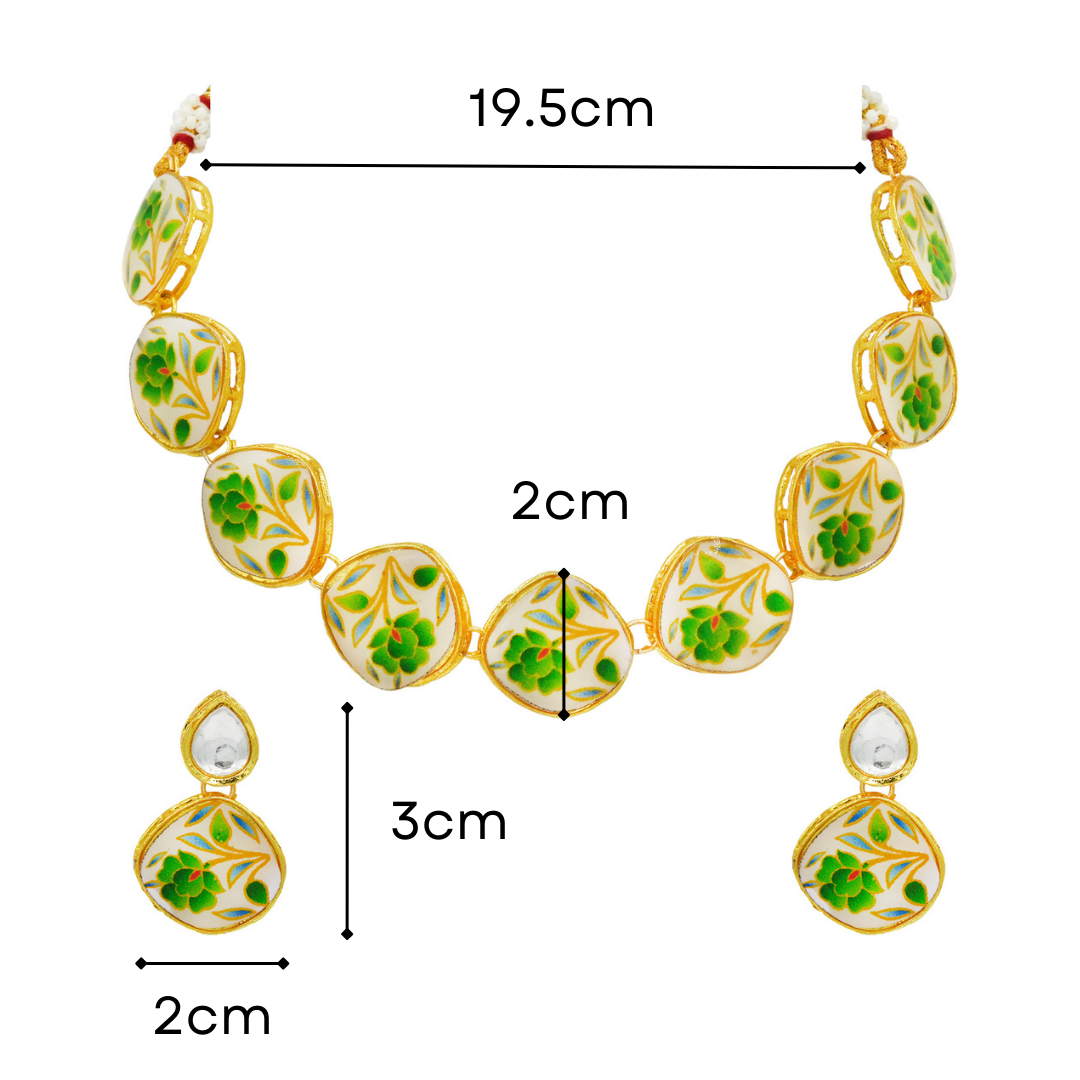 Sujwel Painting with Floral Design Chokar Necklace Set (08-0431) - Sujwel