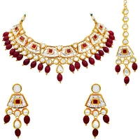 Thumbnail for Sujwel Gold Kundan Choker Necklace For Women (08-0106) - Sujwel