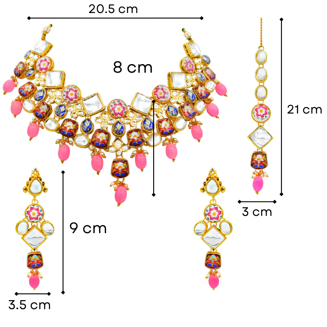 Sujwel Gold Plated Kundan Floral Design Choker Necklace Set (08-0271) - Sujwel