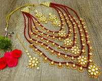 Thumbnail for Sujwel Gold Plated Kundan 5 Layered Long Jewellery Set for Women (08-0107) - Sujwel