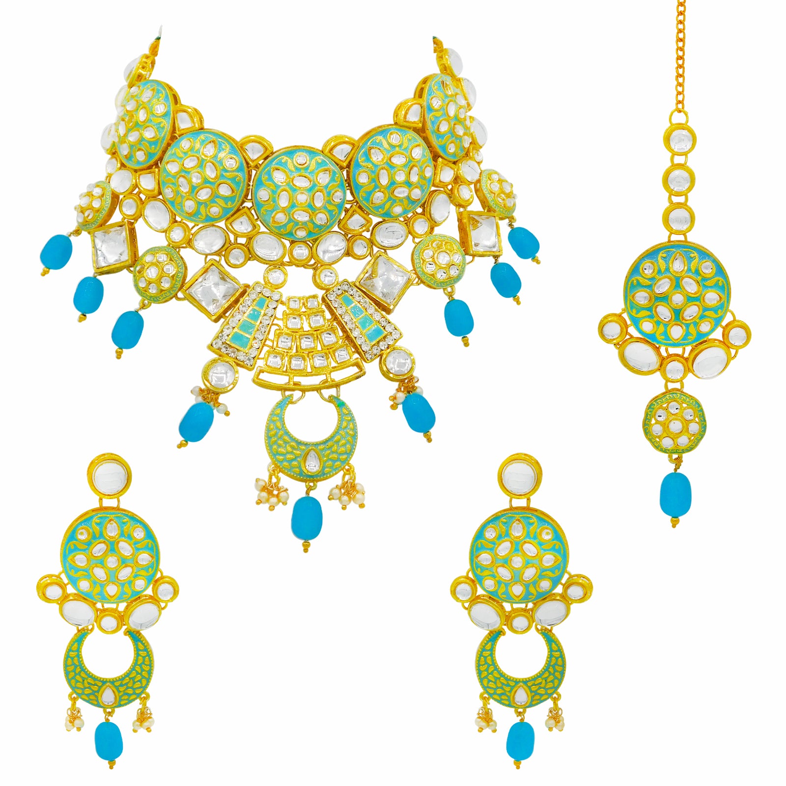 Sujwel Kundan and Meenakari Necklace Set (08-0311) - Sujwel