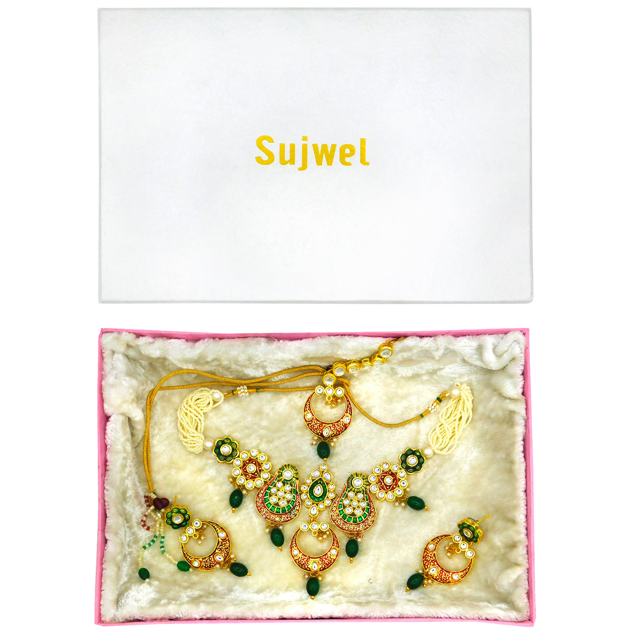 Sujwel Gold Plated Meenakari Choker Necklace Set (08-0230) - Sujwel