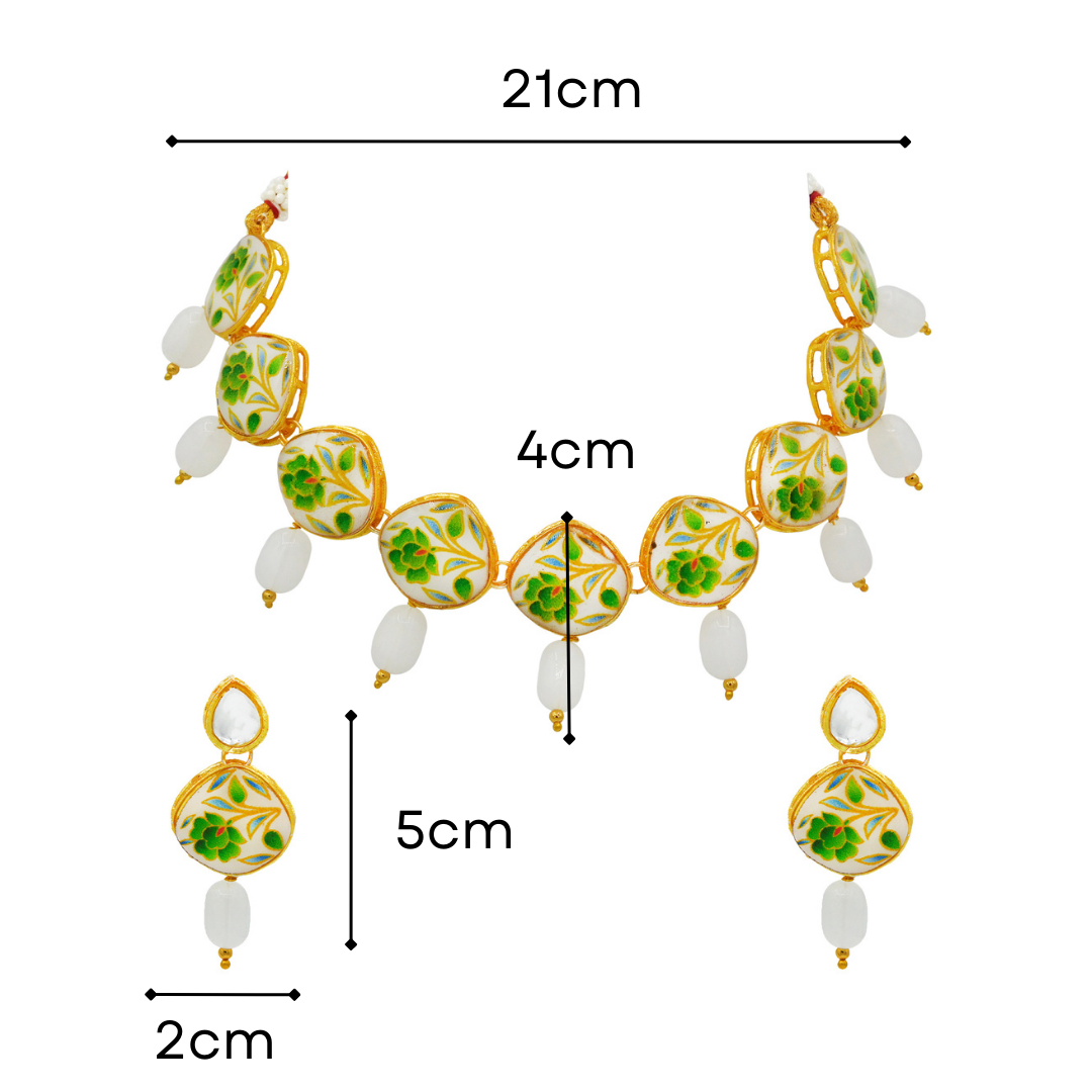 Sujwel Painting with Floral Design Chokar Necklace Set (08-0433) - Sujwel