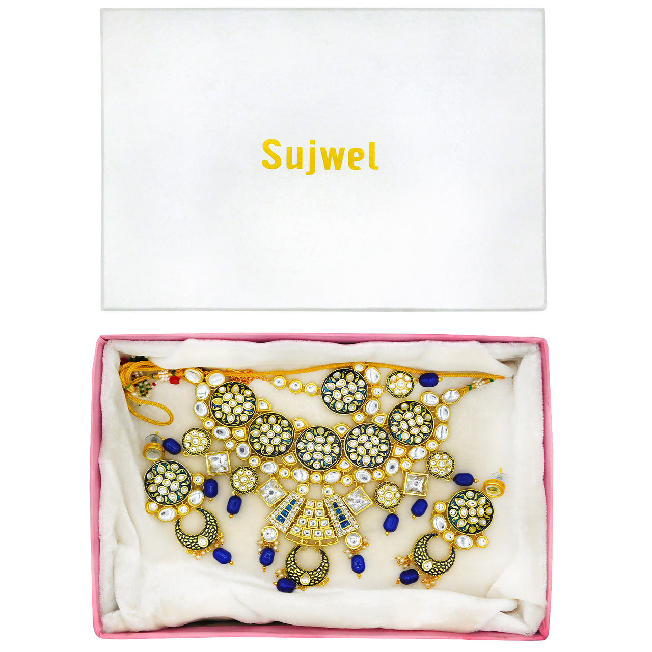 Sujwel Kundan and Meenakari Necklace Set (08-0311) - Sujwel
