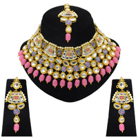 Thumbnail for Sujwel Gold Plated Kundan Design Choker Necklace Set For Women (08-0289) - Sujwel