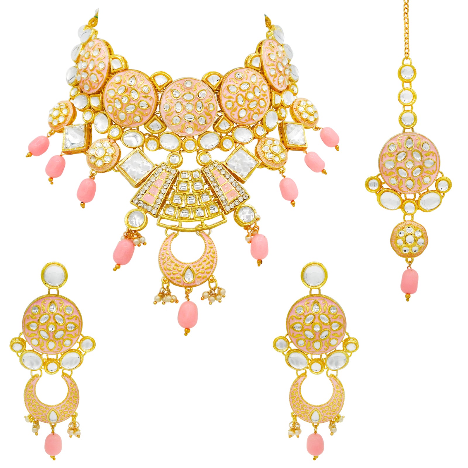 Sujwel Kundan and Meenakari Necklace Set (08-0311) - Sujwel