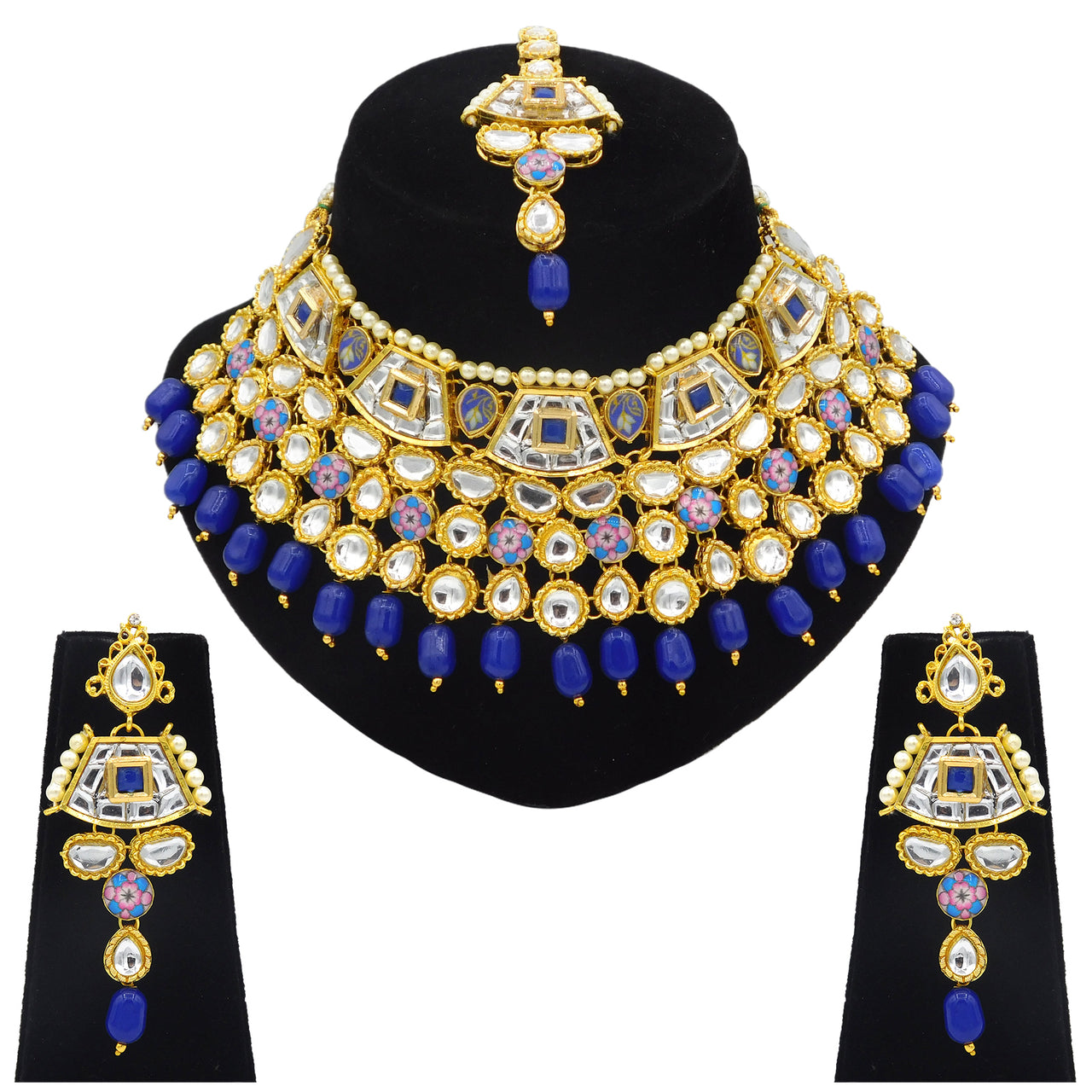 Sujwel Gold Plated Kundan Design Choker Necklace Set For Women (08-0289) - Sujwel
