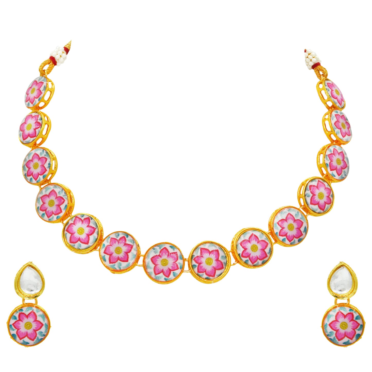 Sujwel Painting with Floral Design Chokar Necklace Set (08-0433) - Sujwel