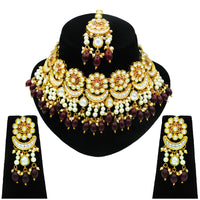 Thumbnail for Sujwel Gold Plated Meenakari Choker Necklace Set (08-0243) - Sujwel
