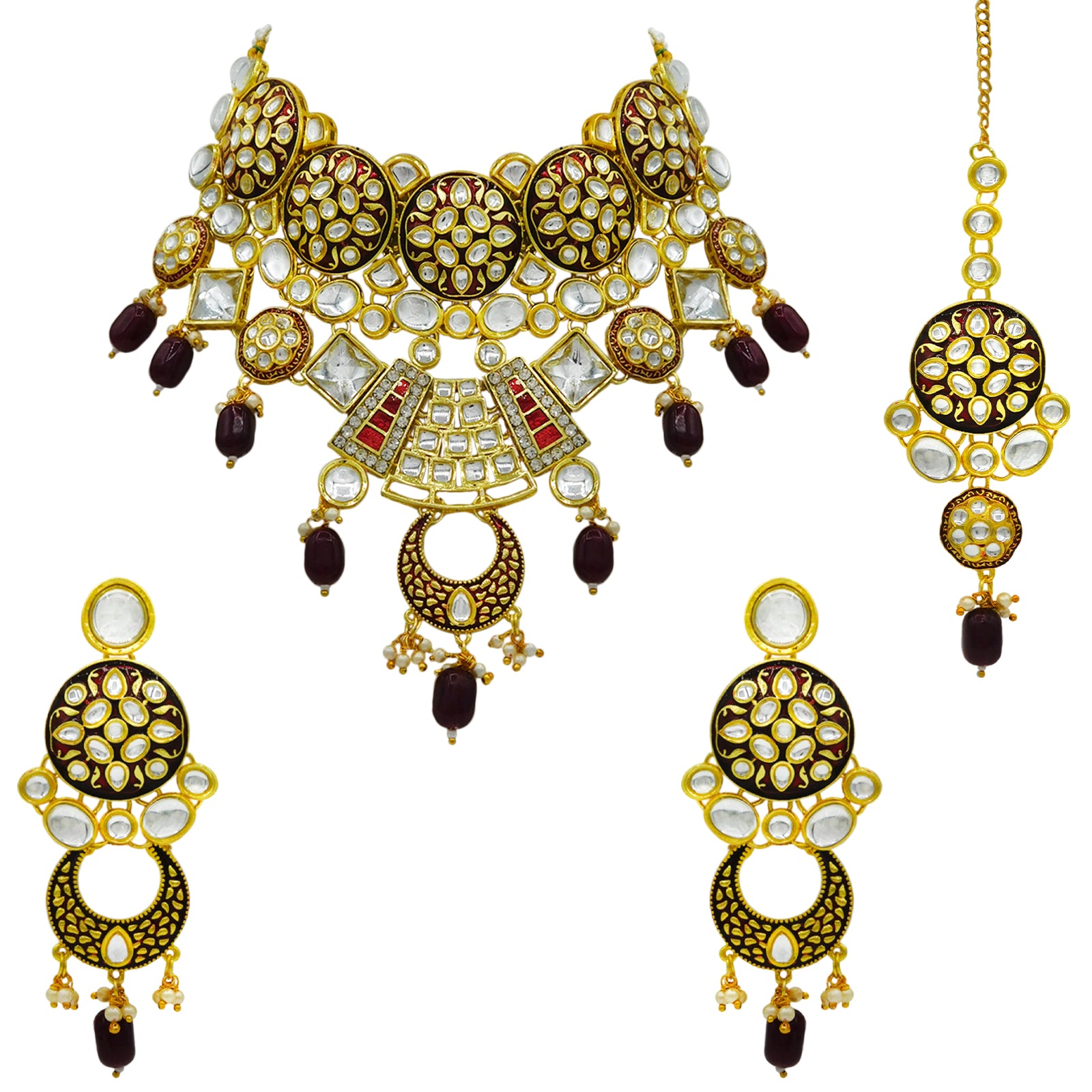 Sujwel Kundan and Meenakari Necklace Set (08-0311) - Sujwel