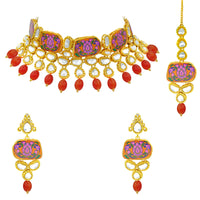 Thumbnail for Sujwel Traditional Beaded Kundan Necklace Set With Maang Tikka for Women & Girls - Sujwel