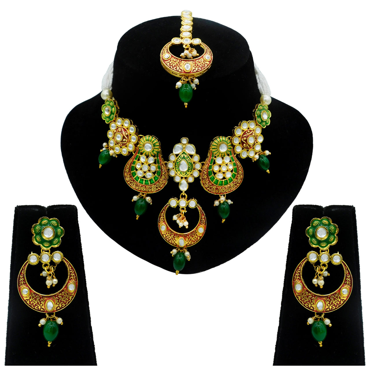 Sujwel Gold Plated Meenakari Choker Necklace Set (08-0230) - Sujwel