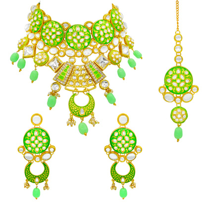 Sujwel Kundan and Meenakari Necklace Set (08-0311) - Sujwel