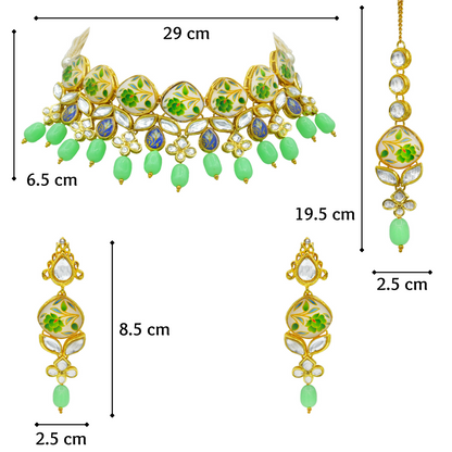 Sujwel Kundan and Painting with Floral Design Chokar Necklace Set (08-0281) - Sujwel