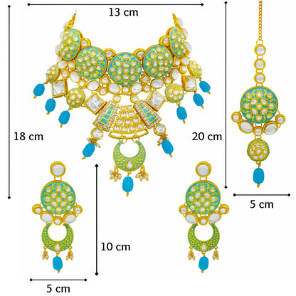 Sujwel Kundan and Meenakari Necklace Set (08-0311) - Sujwel