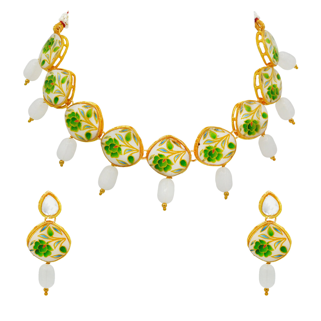 Sujwel Painting with Floral Design Chokar Necklace Set (08-0433) - Sujwel