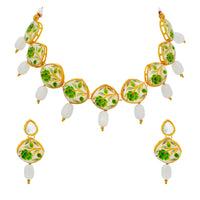 Thumbnail for Sujwel Painting with Floral Design Chokar Necklace Set (08-0433) - Sujwel