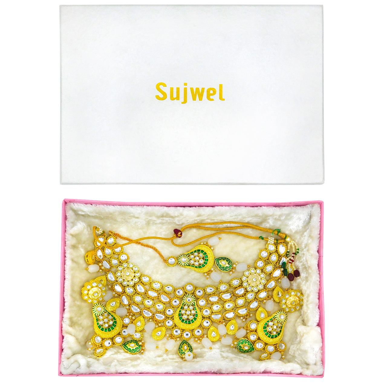 Sujwel Kundan and Meenakari Necklace Set (08-0277) - Sujwel