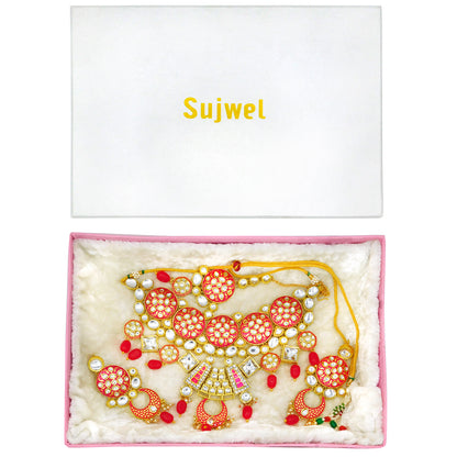 Sujwel Kundan and Meenakari Necklace Set (08-0311) - Sujwel