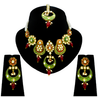 Thumbnail for Sujwel Gold Plated Meenakari Choker Necklace Set (08-0230) - Sujwel
