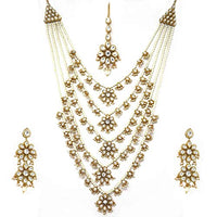Thumbnail for Sujwel Gold Plated Kundan 5 Layered Long Jewellery Set for Women (08-0107) - Sujwel