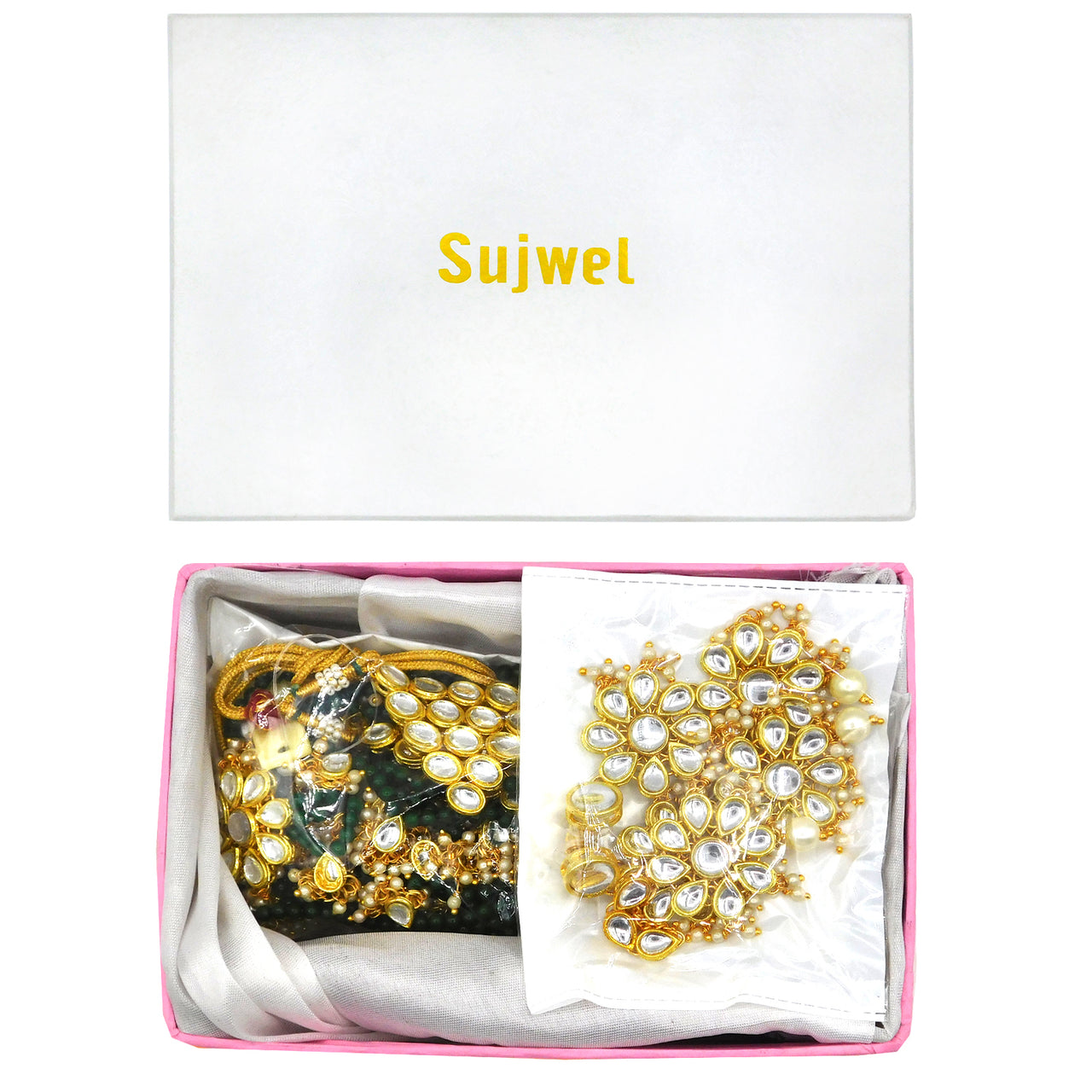 Sujwel Gold Plated Kundan 5 Layered Long Jewellery Set for Women (08-0107) - Sujwel