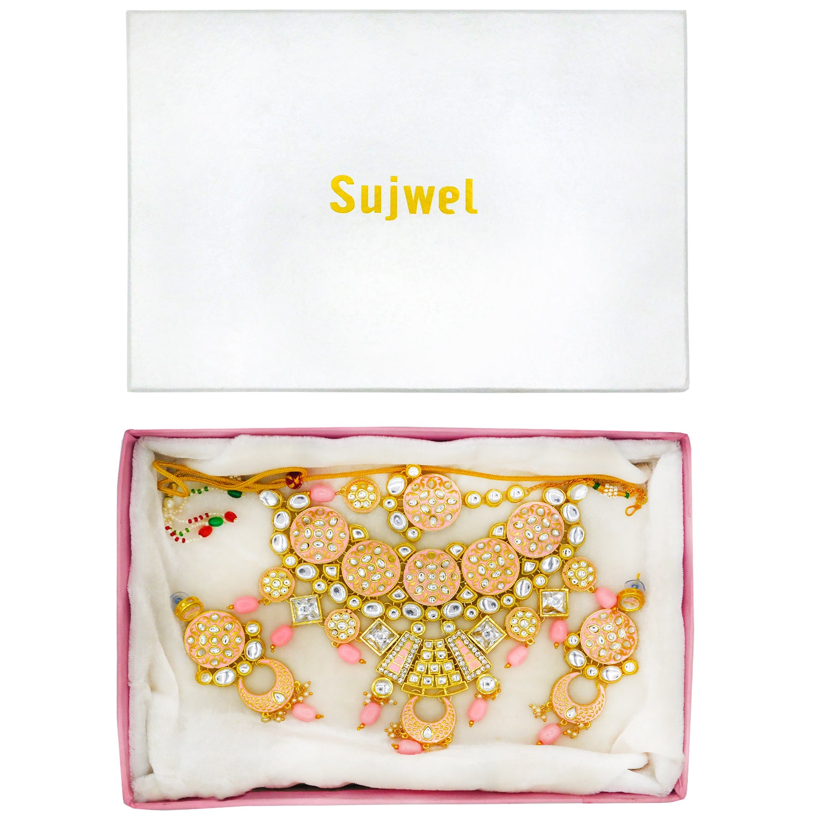 Sujwel Kundan and Meenakari Necklace Set (08-0311) - Sujwel