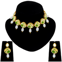Thumbnail for Sujwel Painting with Floral Design Chokar Necklace Set (08-0433) - Sujwel