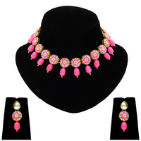 Thumbnail for Sujwel Painting with Floral Design Chokar Necklace Set - Sujwel